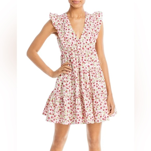 AQUA Floral V-Neck Tiered Mini Dress - Picture 3 of 11